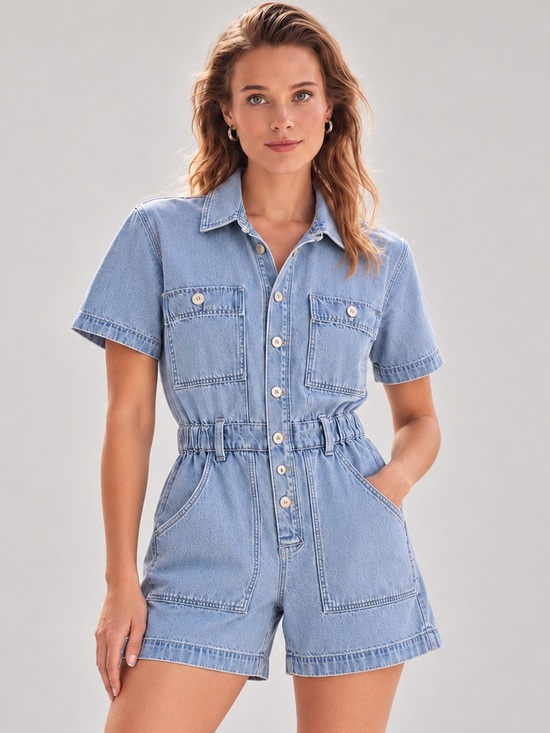 LOFT Pants - LOFT Light Wash Denim Utility Romper Size 6 Soft Lyocell Western Cowgirl
